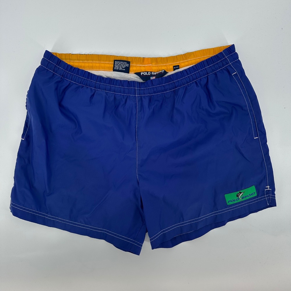 Vintage 90s Polo Sport Ralph Lauren Blue Swim Trunks Marlin Patch Mens Large